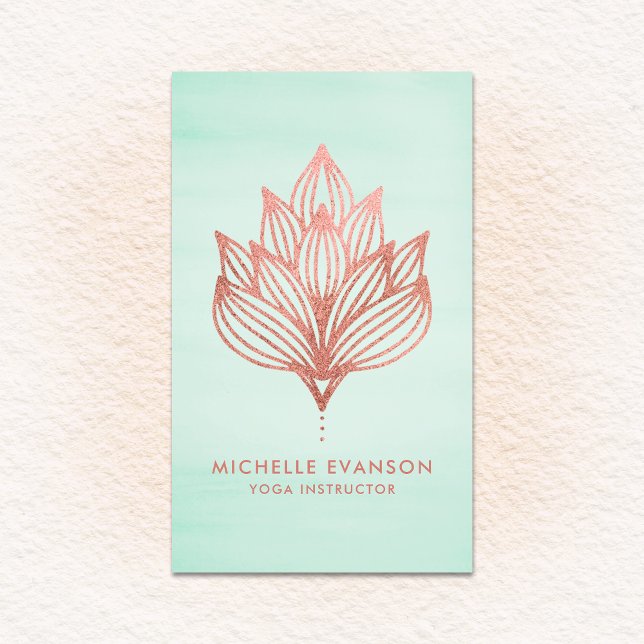 Rose Gold Foil Lotus Flower Green Watercolor Business Card (Creator Uploaded)