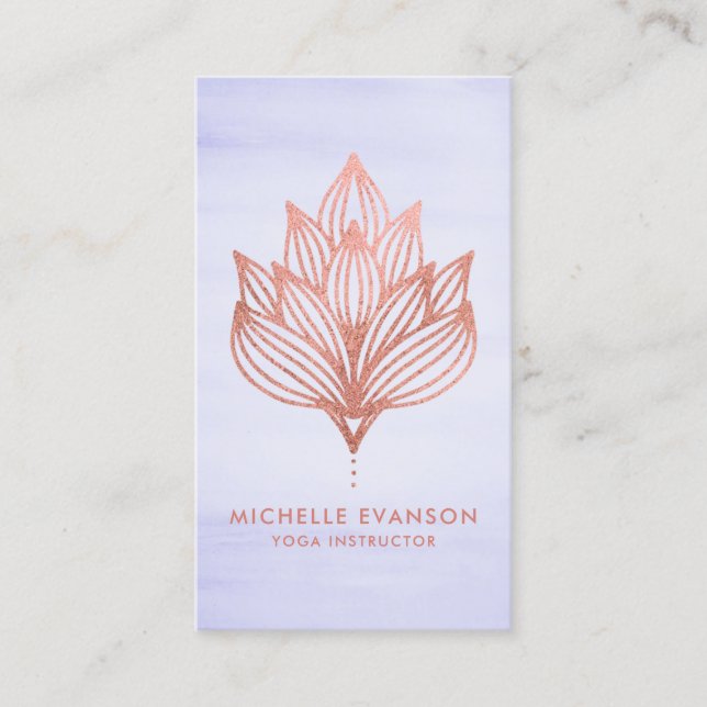 Rose Gold Foil Lotus Flower Purple Watercolor Business Card (Front)