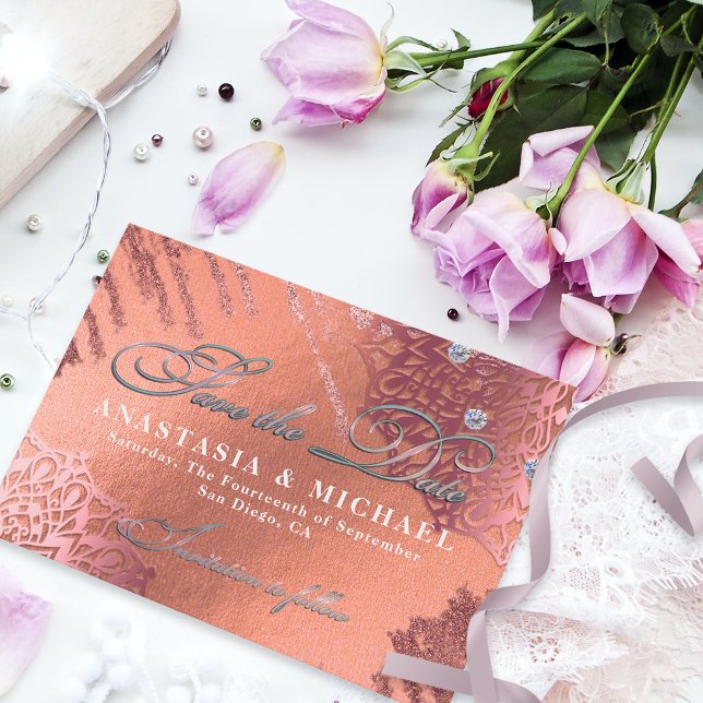 Rose Gold Foil Luxury Glam Elegant Stylish Wedding Save The Date (Creator Uploaded)