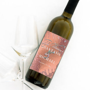 Rose Gold Foil Luxury Glam Elegant Stylish Wedding Wine Label