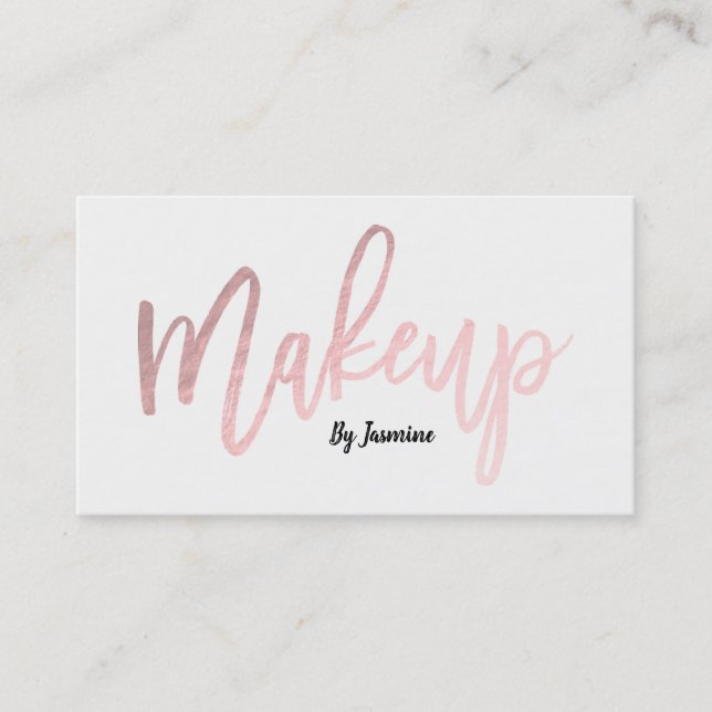 Rose Gold Foil Makeup Modern Script Brush Stroke Business Card (Front)