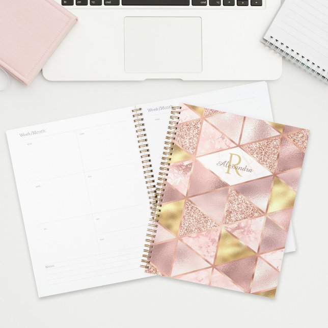 Rose Gold Foil Marble Glam Geometric Monogram Planner (Creator Uploaded)
