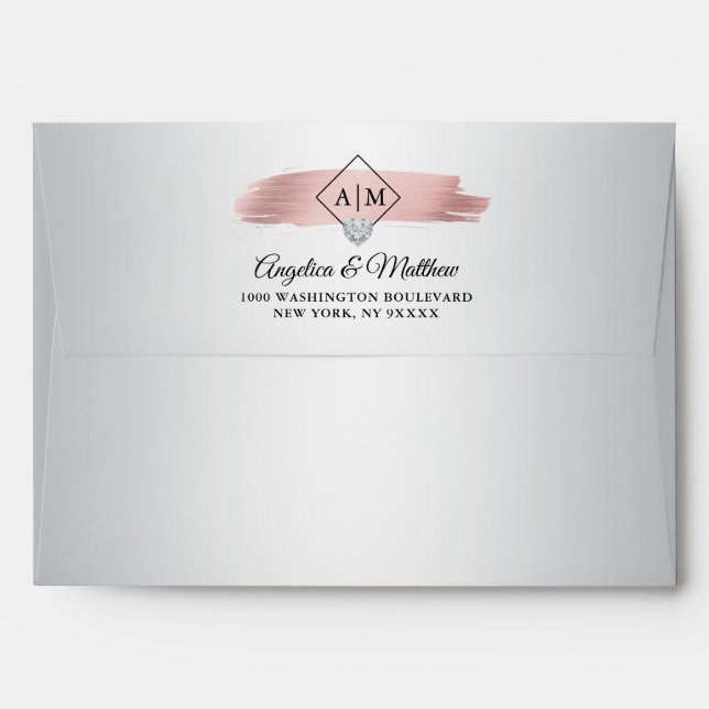 Rose Gold Foil Marble Liner Monogram Wedding Envelope (Back (Top Flap))