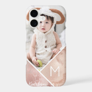 Rose Gold Foil Marble Swirl Monogram Custom Photo