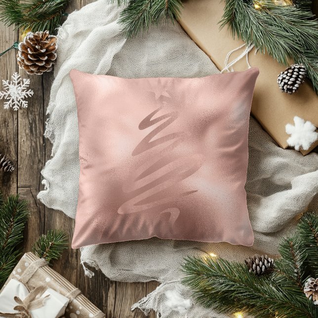 Rose Gold Foil Metallic Christmas Tree Abstract Cushion (Creator Uploaded)