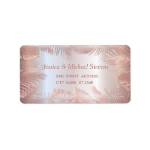 Rose gold foil metallic tropical leaves romantic label