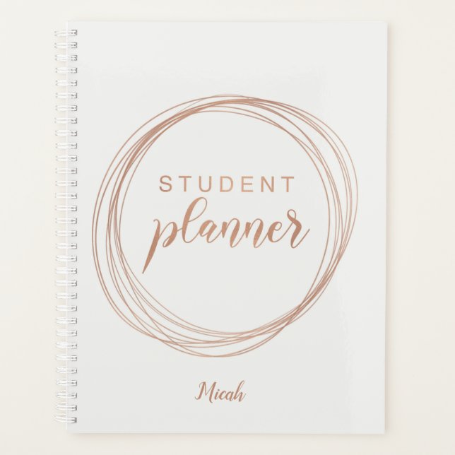 Rose Gold Foil Modern Monogram Name Student Planner (Front)