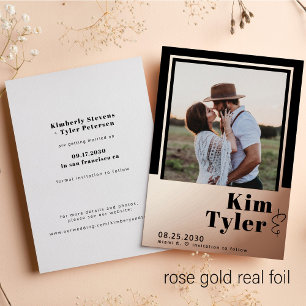 Rose gold foil modern photo wedding save the date