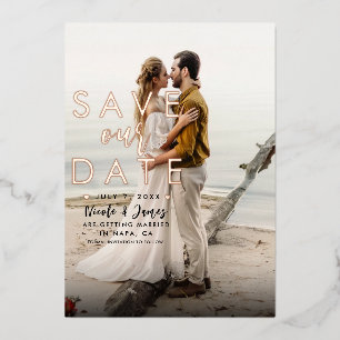Rose Gold Foil Modern Save The Date Type Photo 
