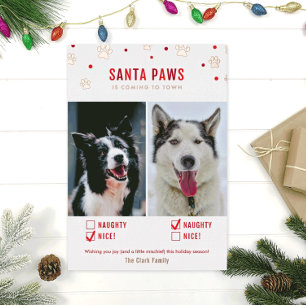 Rose Gold Foil Naughty or Nice Two Dog Photo Card