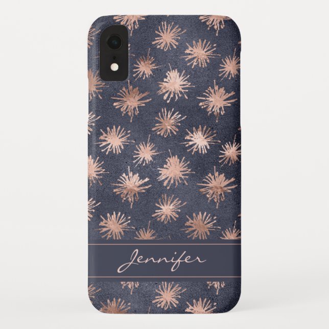 Rose Gold Foil - Navy Blue Pattern - Add Your Name Case-Mate iPhone Case (Back)
