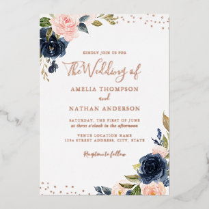 ROSE GOLD FOIL Navy Pink Floral Wedding