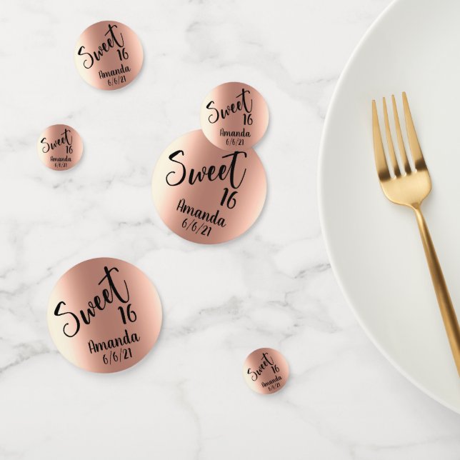 Rose Gold Foil Personalised Sweet 16 Sixteen Confetti (Group)