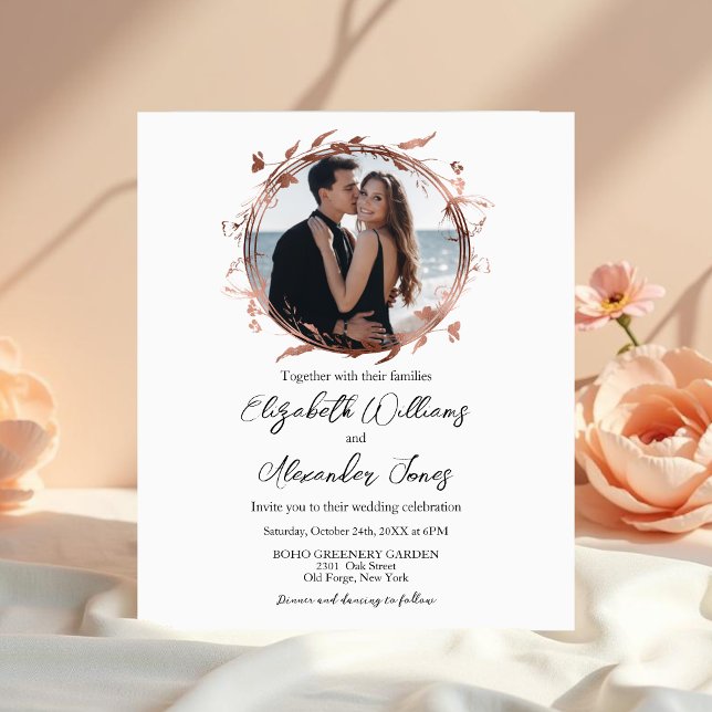 Rose Gold Foil Photo Budget Wedding Invitations (Creator Uploaded)
