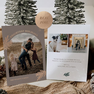 Rose Gold Foil Pine Christmas Photo Holiday Card