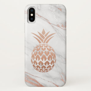Rose Gold Foil Pineapple on White Marble Case-Mate iPhone Case