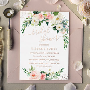 ROSE GOLD FOIL Pink Floral Bridal Shower  Foil Inv