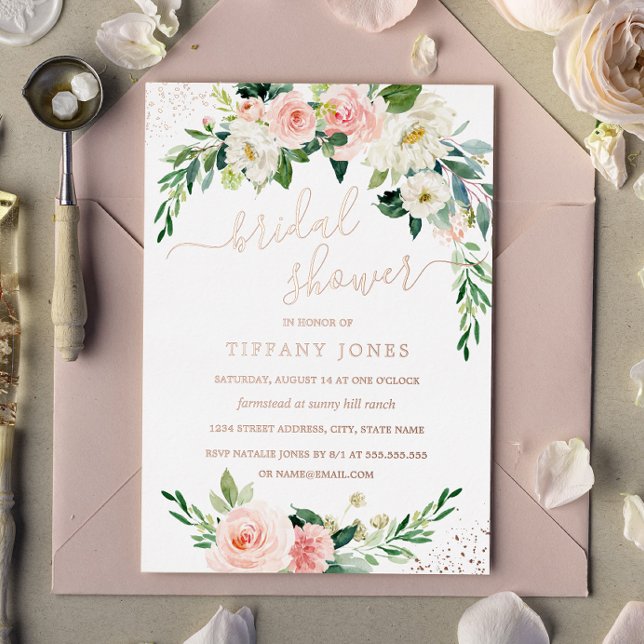 ROSE GOLD FOIL Pink Floral Bridal Shower  Foil Inv (Creator Uploaded)