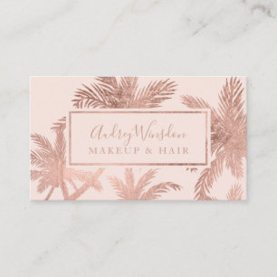 Rose gold foil pink palm tree Makeup Hair script Business Card