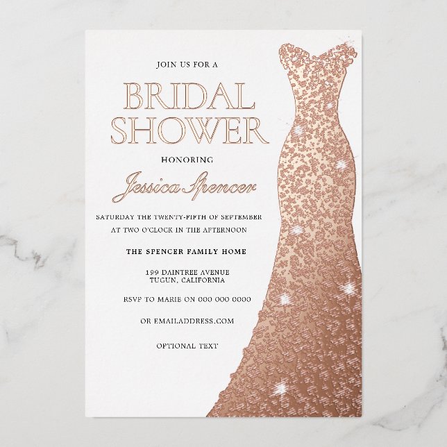 Rose Gold Foil Pressed Dress Gown Bridal Shower (Front)