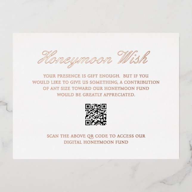 Rose Gold Foil QR Code Wedding Enclosure Card (Front)