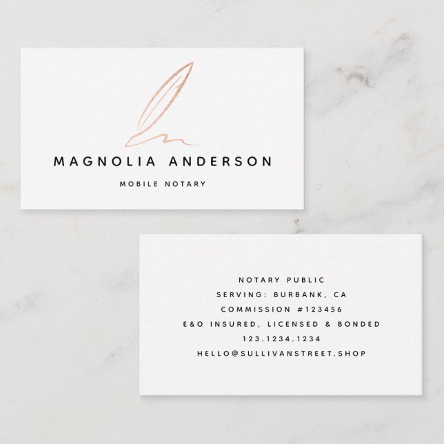  Rose Gold Foil Quill Business Card (Front/Back)