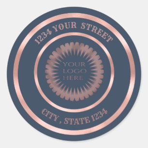 Rose gold foil return address business custom logo classic round sticker