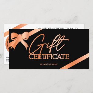 Rose gold foil ribbon black logo gift certificate