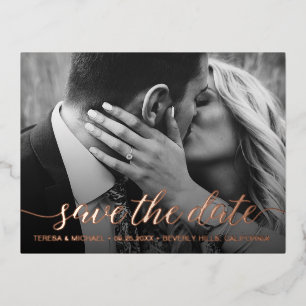 Rose Gold foil Save the date Photo Wedding Modern Invitation Postcard