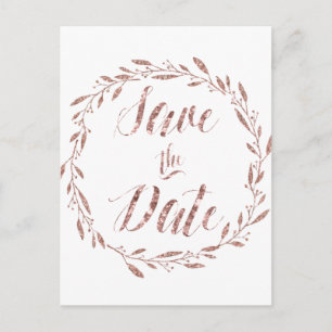 Rose Gold Foil Save The Date Postcards Wreath