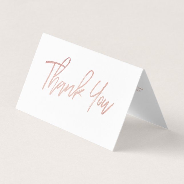 Rose Gold Foil Script Logo Business Thank You Card (Front)