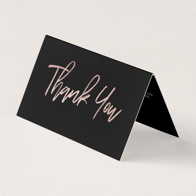 Rose Gold Foil Script Logo Business Thank You Card (Front)