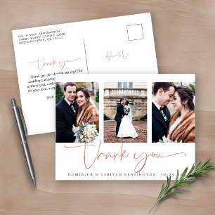 Rose Gold Foil Script Photo Wedding Thank You Postcard
