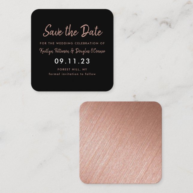 Rose Gold Foil & Script Save The Date Card (Front/Back)