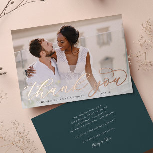Rose Gold Foil Script Wedding Photo Thank You Card