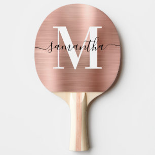 Rose Gold Foil Signature Modern Monogram Photo Ping Pong Paddle