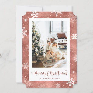 Rose Gold Foil Snowflake Photo Merry Christmas Holiday Card