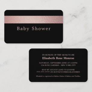 Rose Gold Foil Stripe on Black Baby Shower Invite