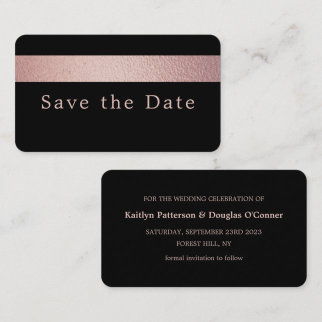 Rose Gold Foil Stripe, Save The Date Card (Front/Back)