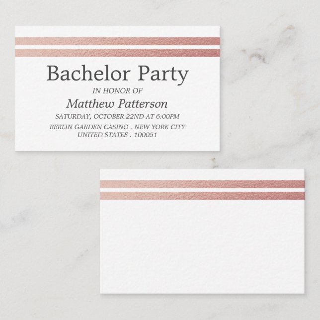 Rose Gold Foil Stripes Bachelor Party Ticket (Front/Back)