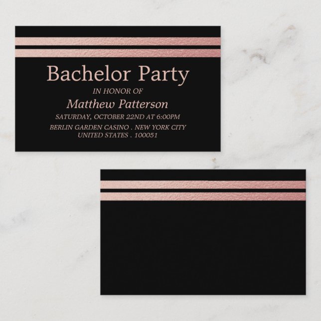 Rose Gold Foil Stripes Bachelor Party Ticket (Front/Back)