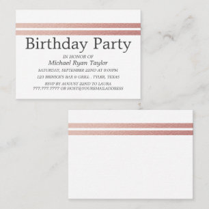 Rose Gold Foil Stripes Birthday Party Invitation