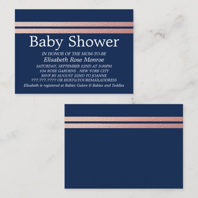 Rose Gold Foil Stripes, Blue Baby Shower Ticket (Front/Back)