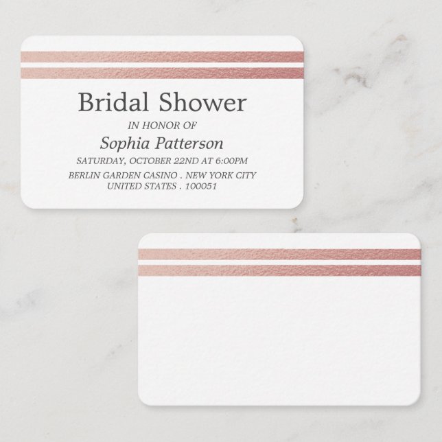 Rose Gold Foil Stripes Bridal Shower Ticket Invite (Front/Back)