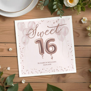 Rose Gold Foil Sweet 16 Birthday Balloons Pink Napkin