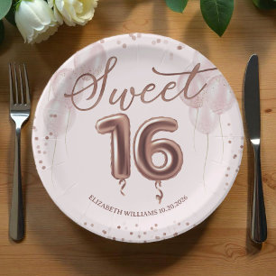 Rose Gold Foil Sweet 16 Birthday Balloons Pink Paper Plate
