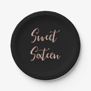 Rose Gold Foil Sweet 16 Sixteen Birthday Paper Plate