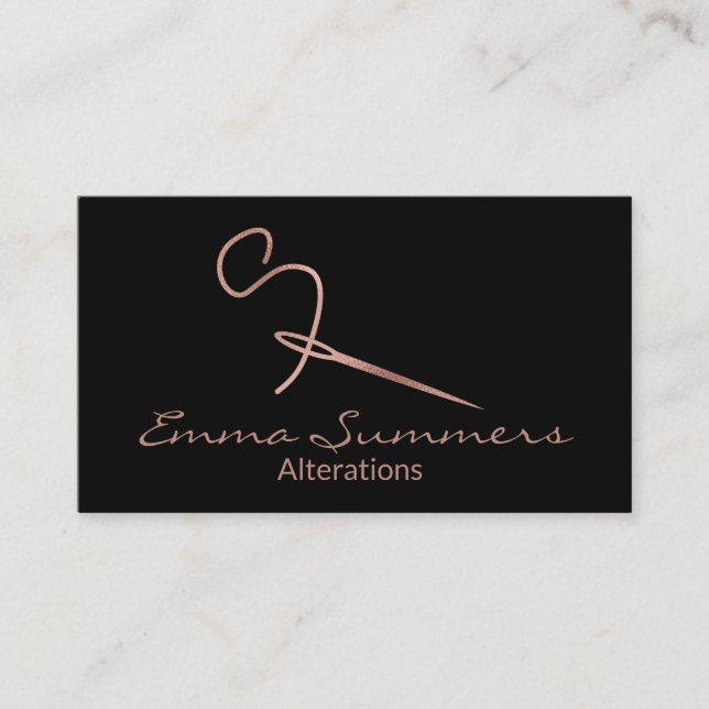 Rose Gold Foil Thread Needle Sew Alterations Business Card (Front)