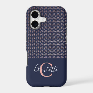 Rose Gold Foil Tribal Boho Navy Blue Monogram