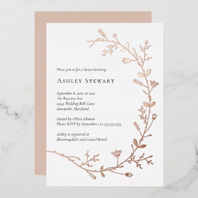 Rose Gold Foil Vine Scroll Bridal Shower  (Front/Back)